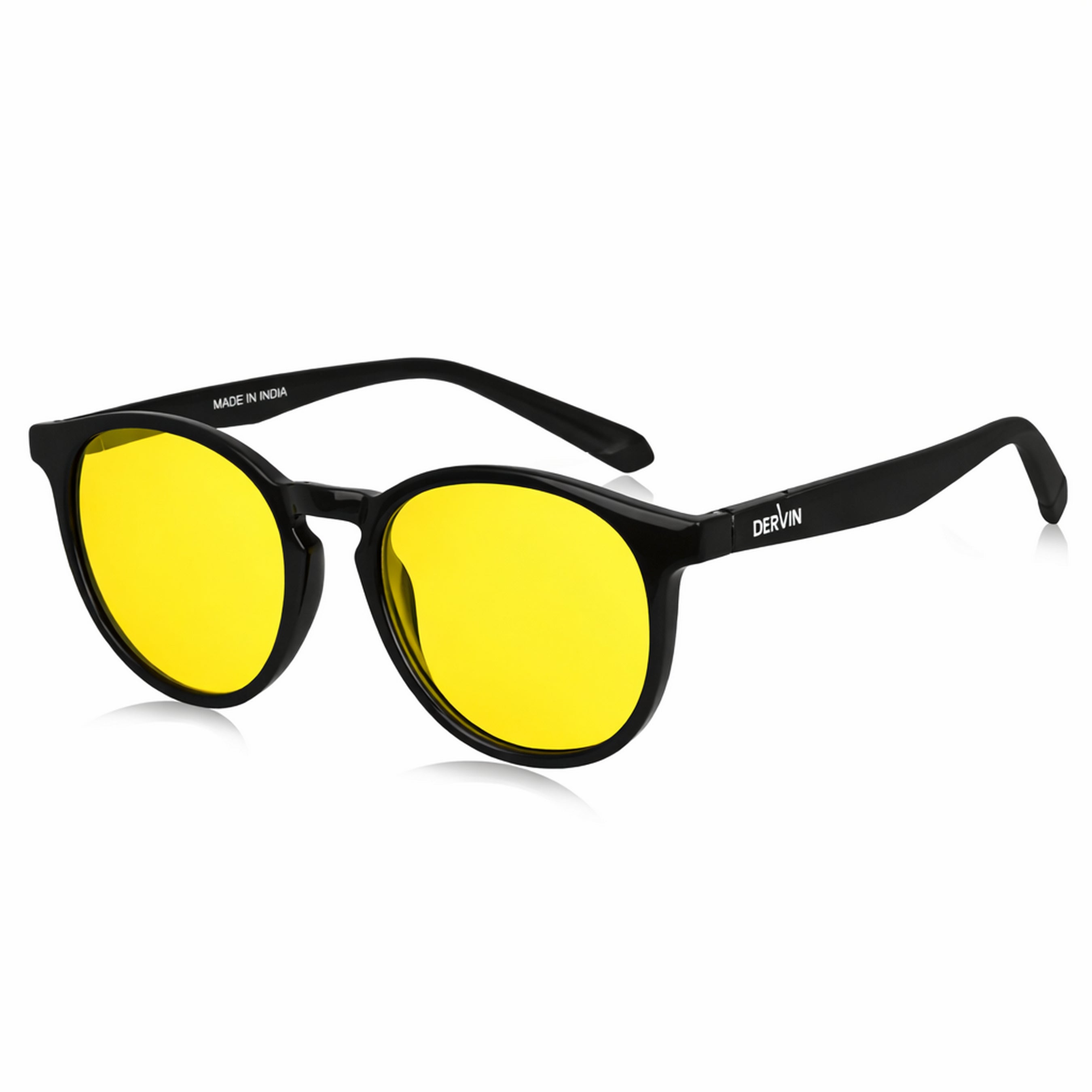 Dervin UV Protected Full Rim Round Polarized Driving, Riding Sunglasses for Men & Women (Yellow)