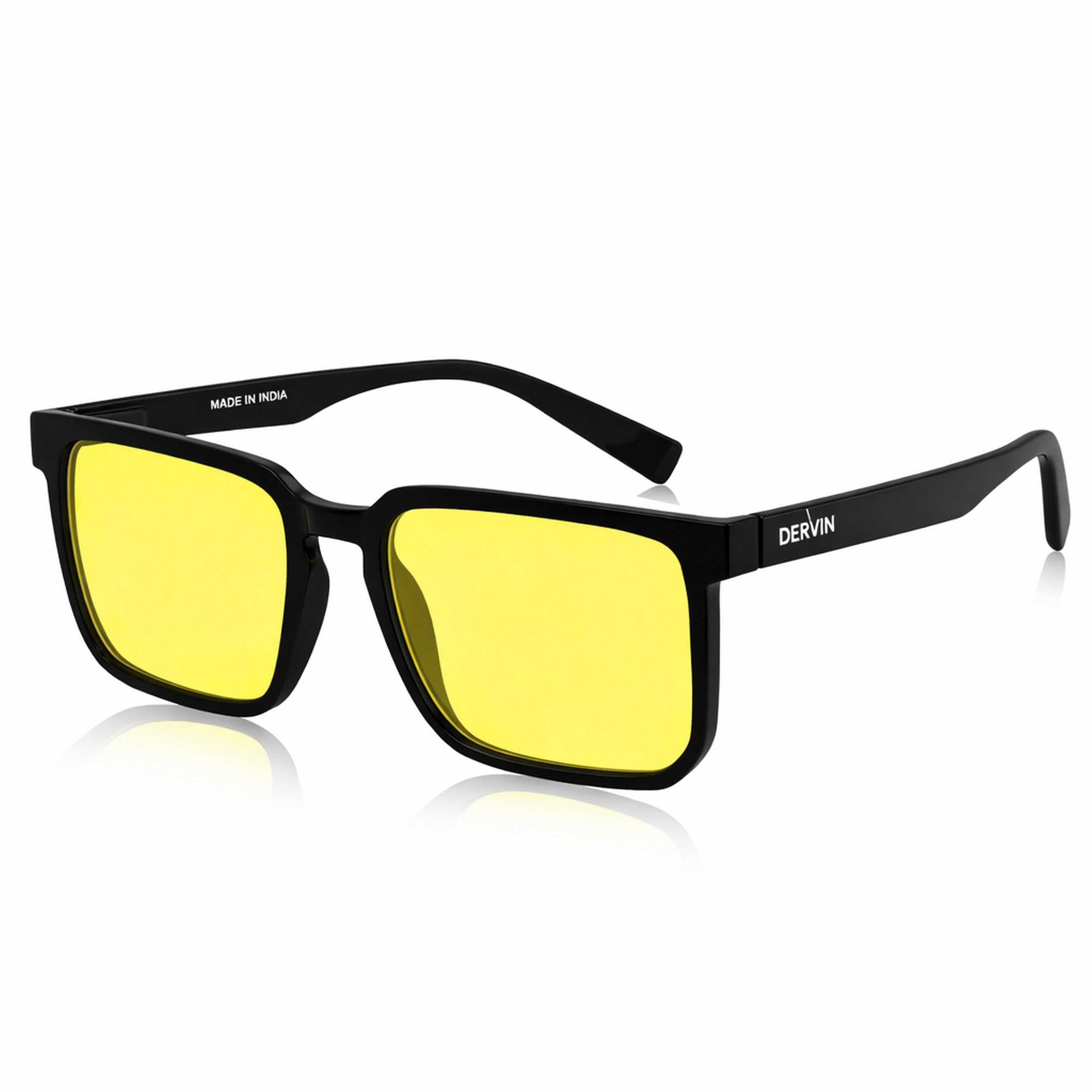 Dervin UV Protected Full Rim Square Polarized Driving, Riding Sunglasses for Men & Women (Yellow)