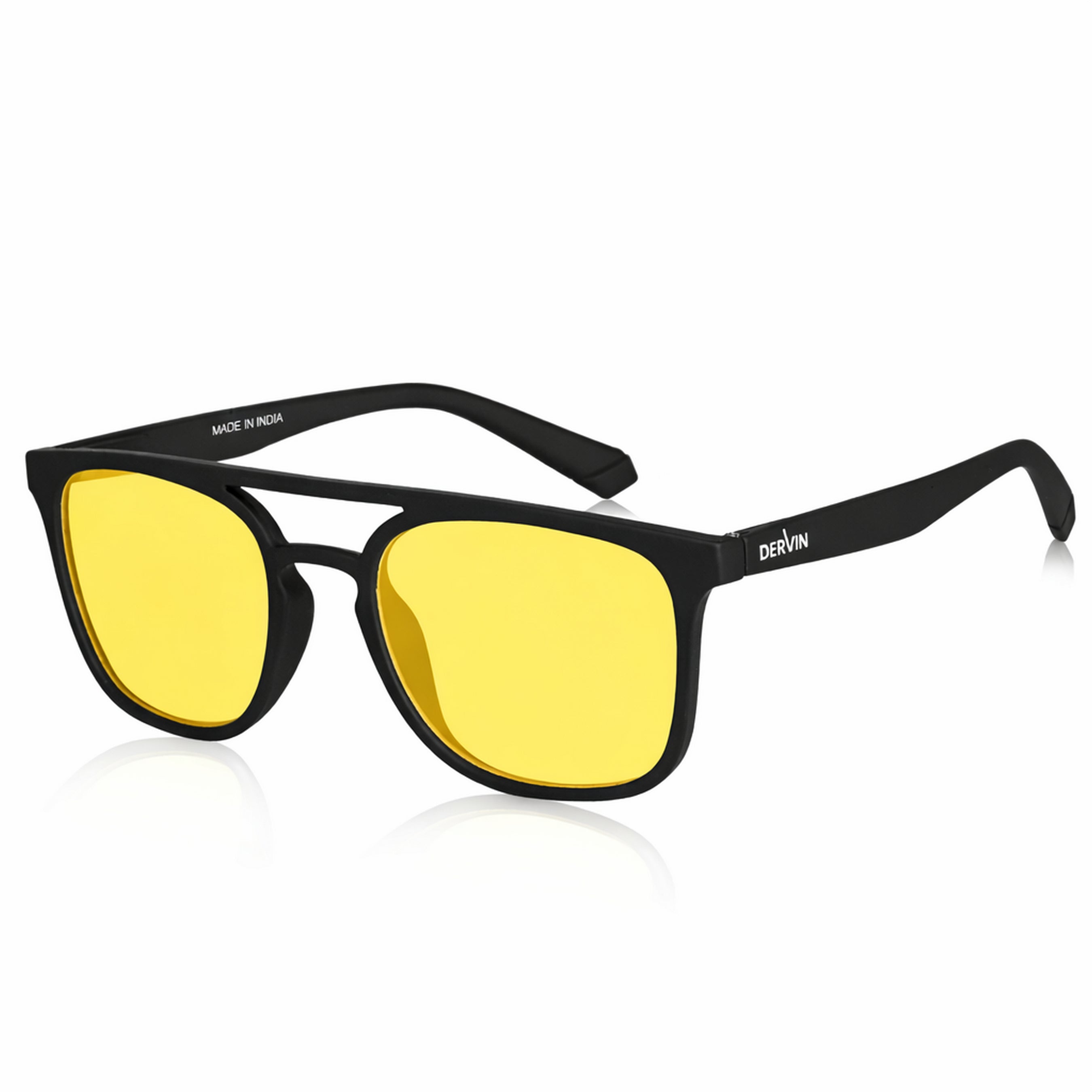 Dervin UV Protected Full Rim Square Polarized Driving, Riding Sunglasses for Men & Women (Yellow)