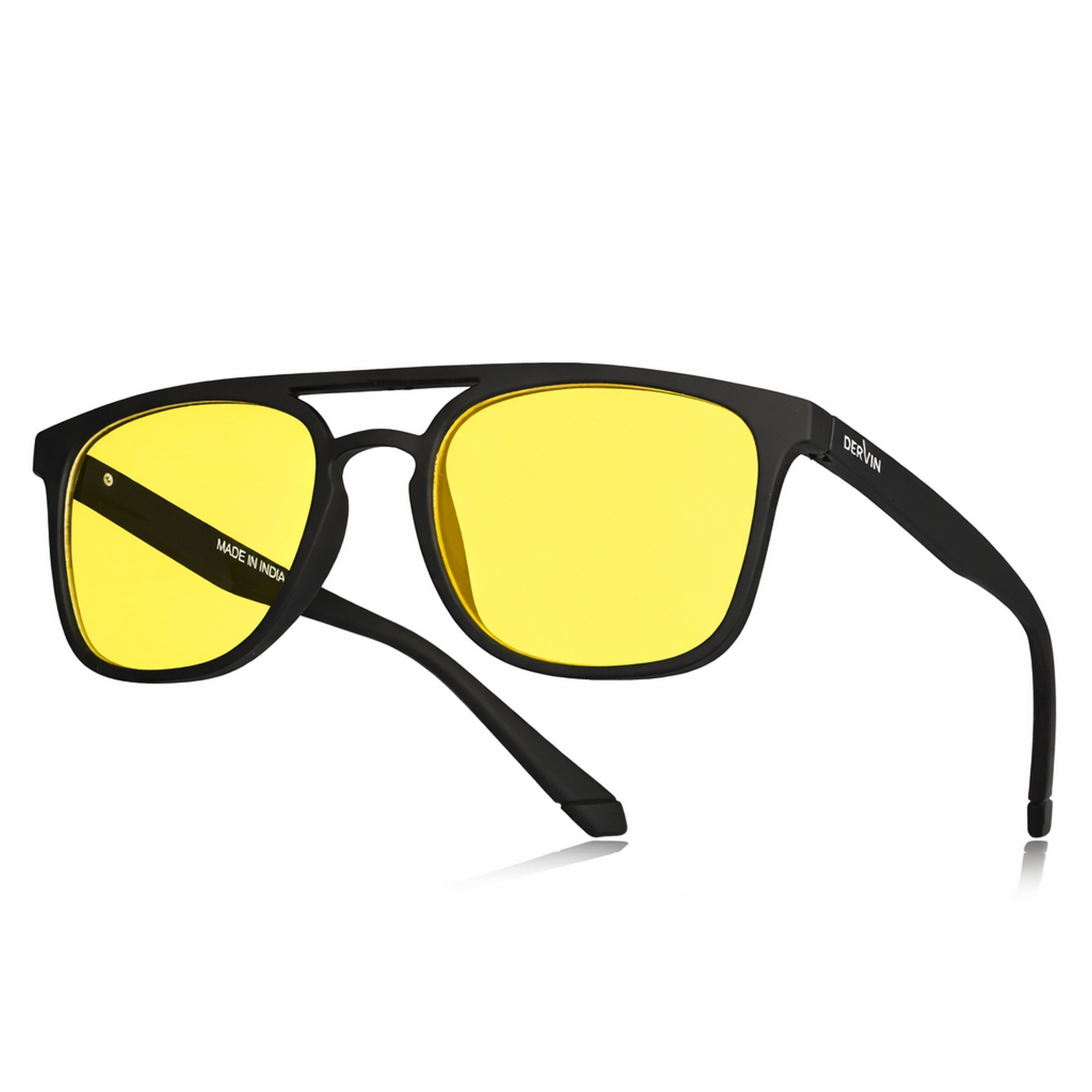 Dervin UV Protected Full Rim Square Polarized Driving, Riding Sunglasses for Men & Women (Yellow)