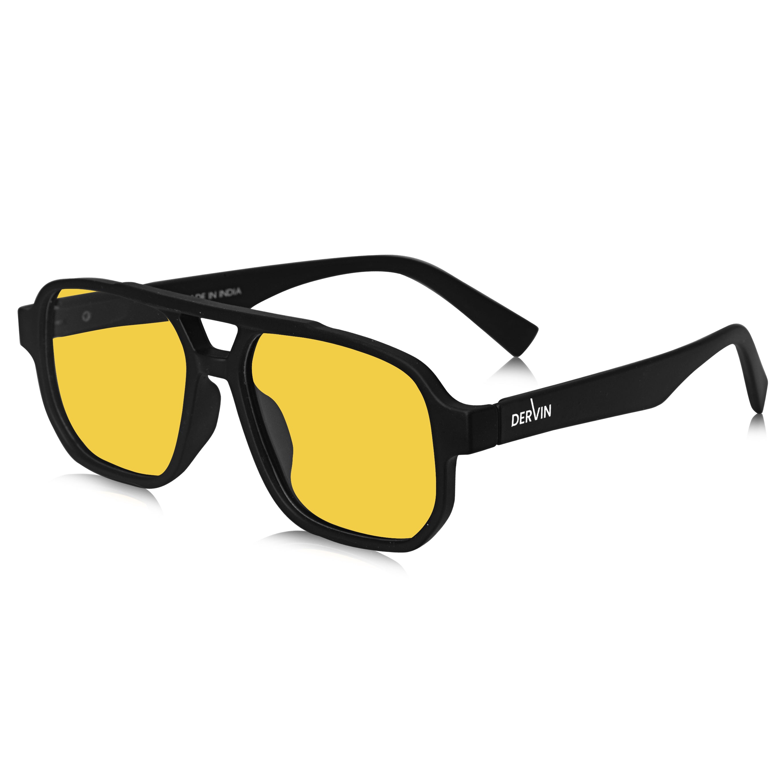 Dervin UV Protected Full Rim Rectangular Polarized Driving, Riding Sunglasses for Men & Women (Yellow)