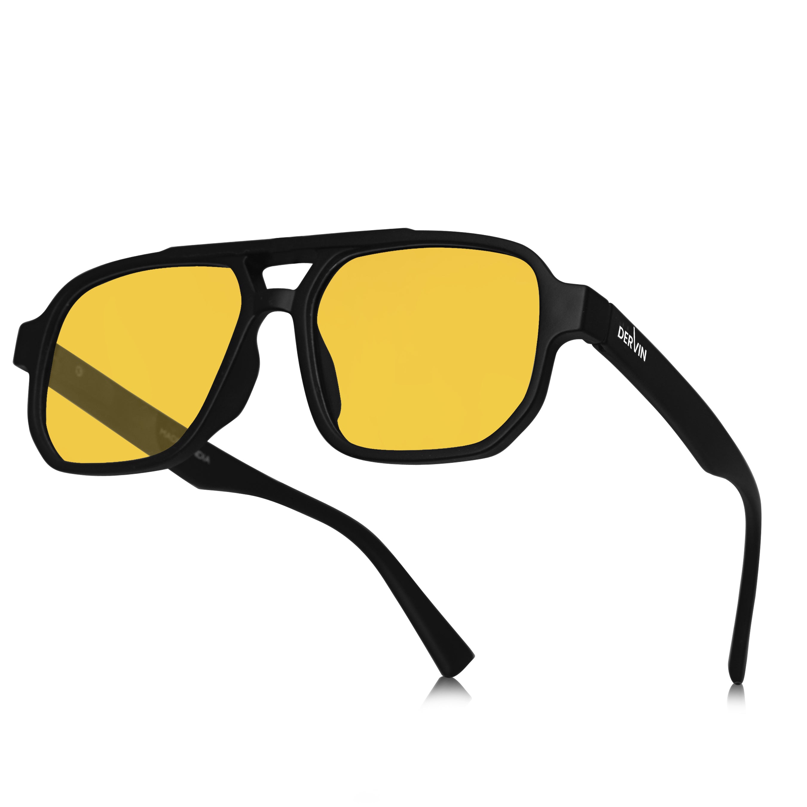 Dervin UV Protected Full Rim Rectangular Polarized Driving, Riding Sunglasses for Men & Women (Yellow)