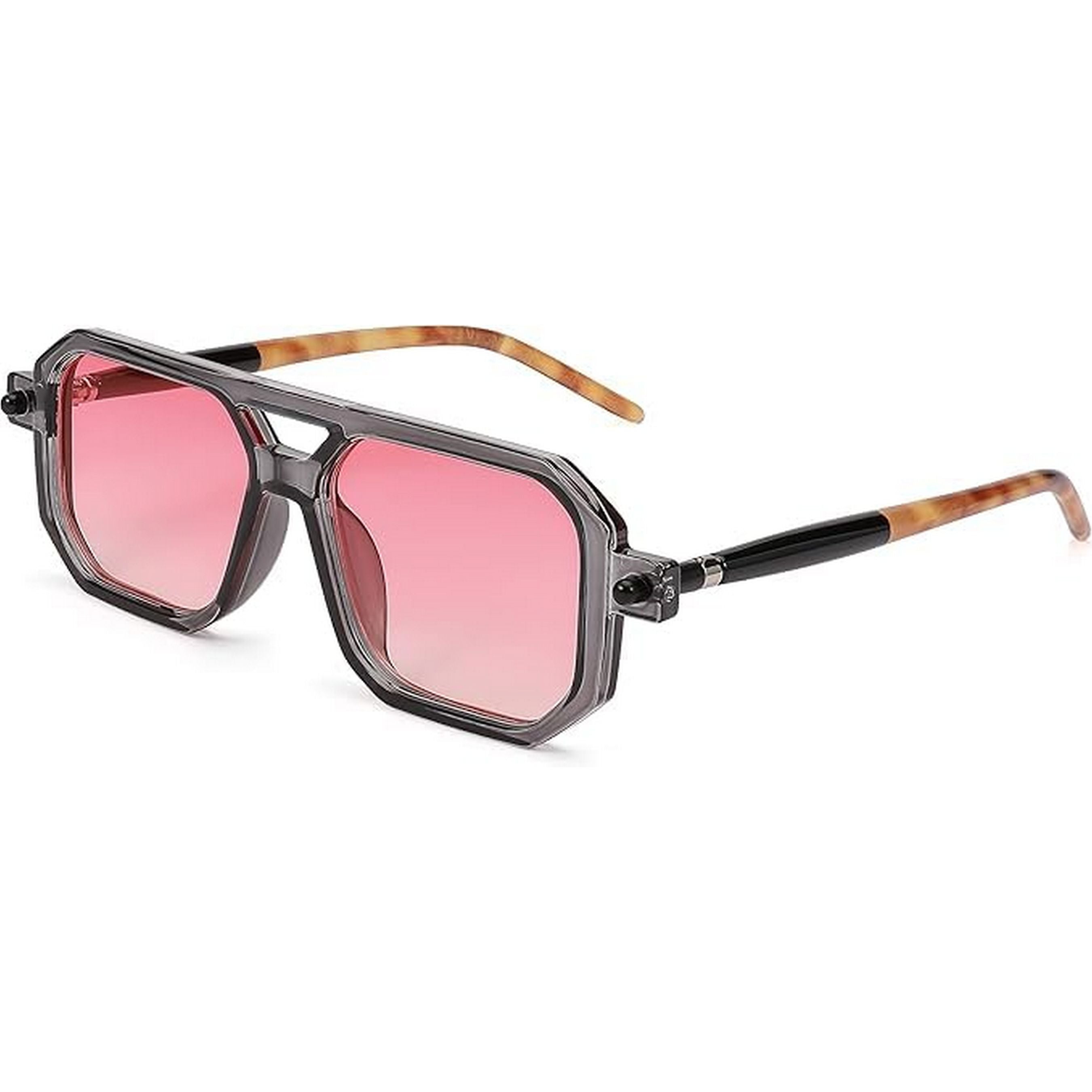 Dervin UV Protected Retro Square Sunglasses For Men & Women (Grey-Pink)