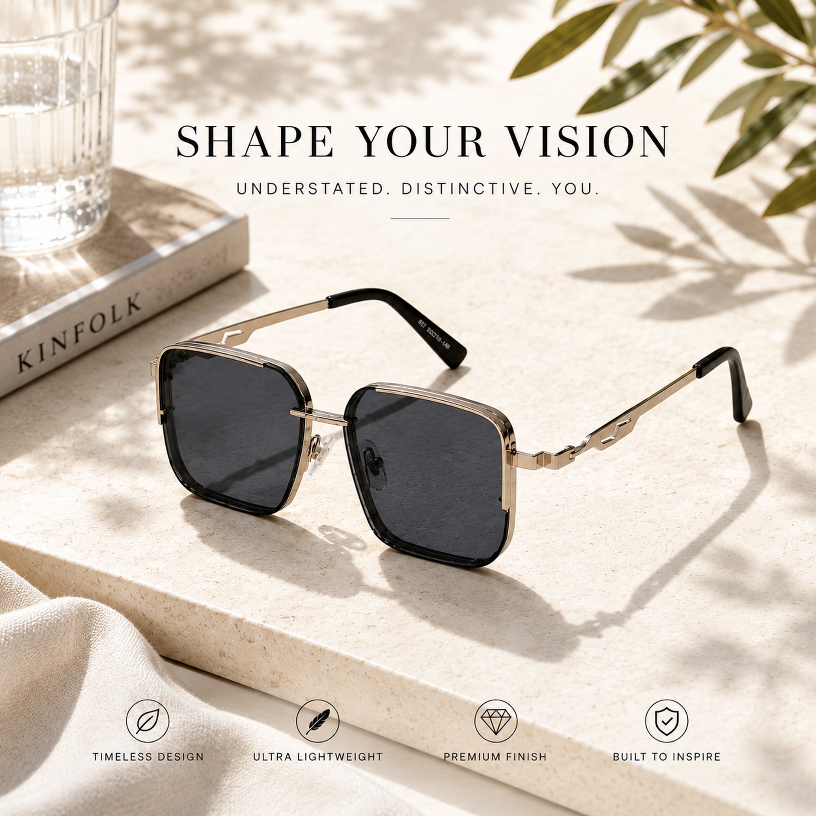 Dervin UV Protectead Retro Square Sunglasses For Men & Women (Silver-Black)