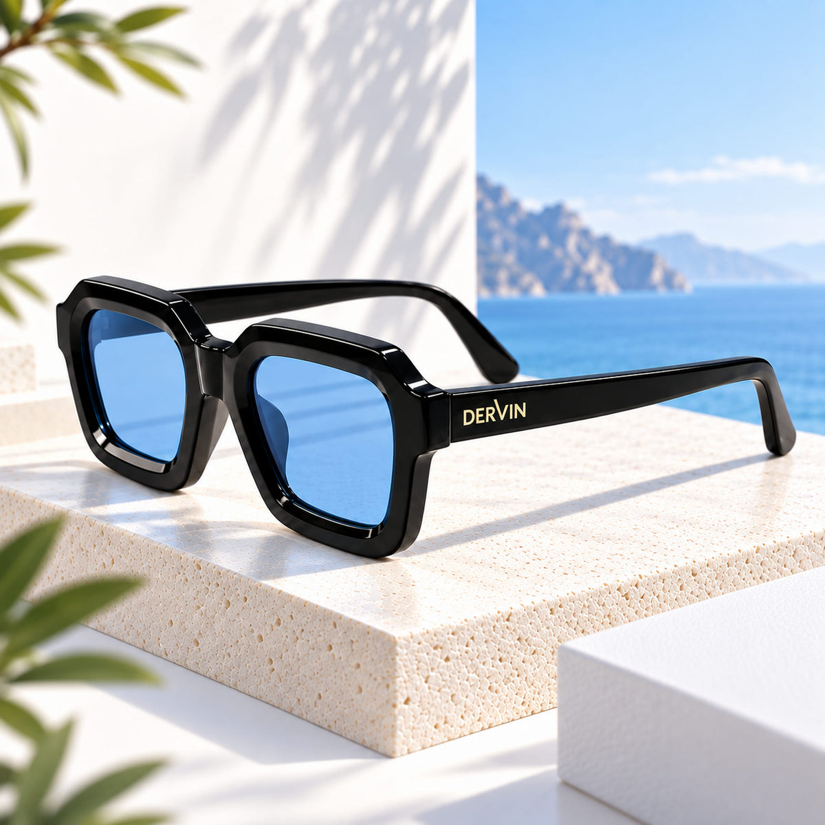 Dervin UV Protected Retro Square Sunglasses for Men and Women (Black)