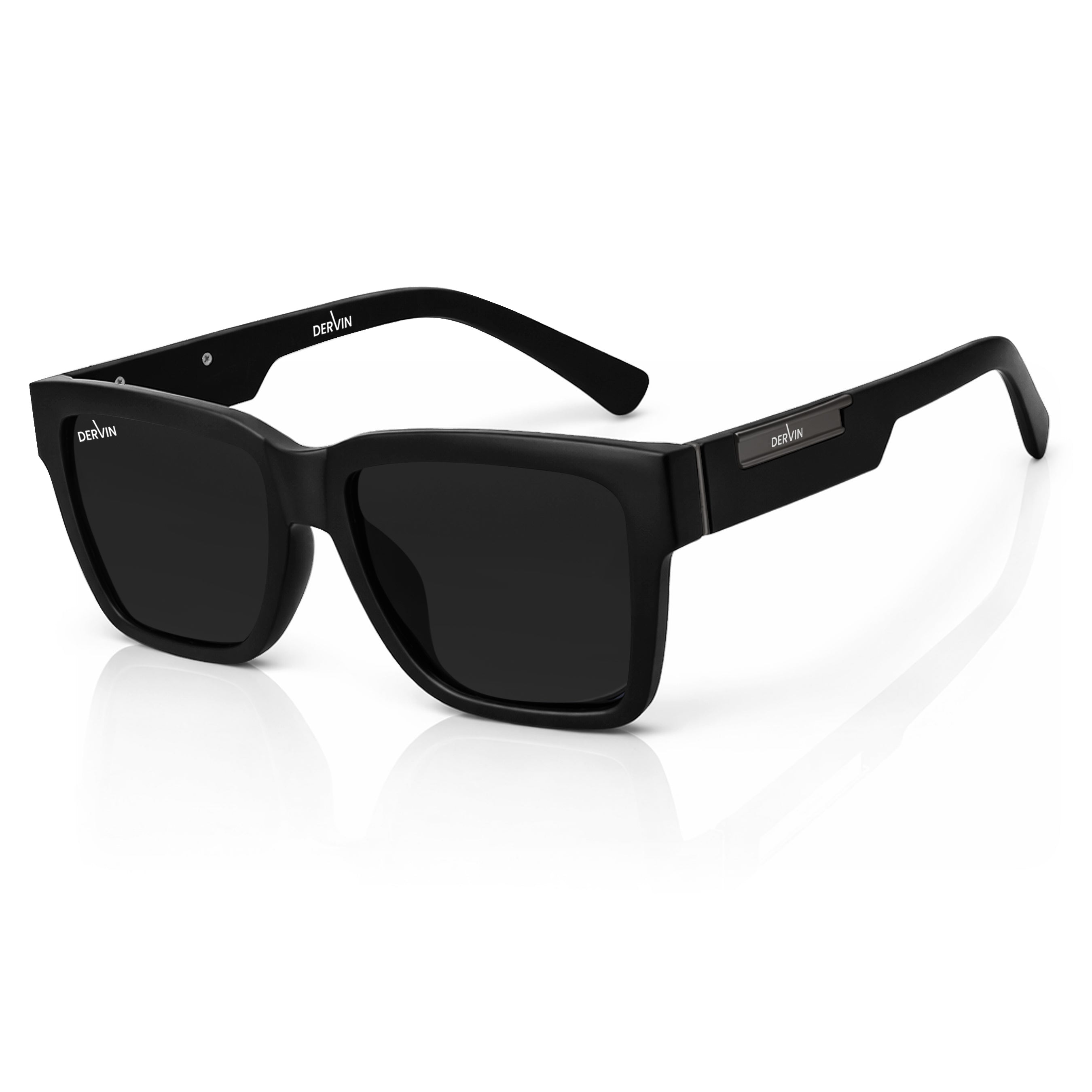Dervin UV Protection Polarized Oversized Square Sunglasses for Men and Women (Black-Black)