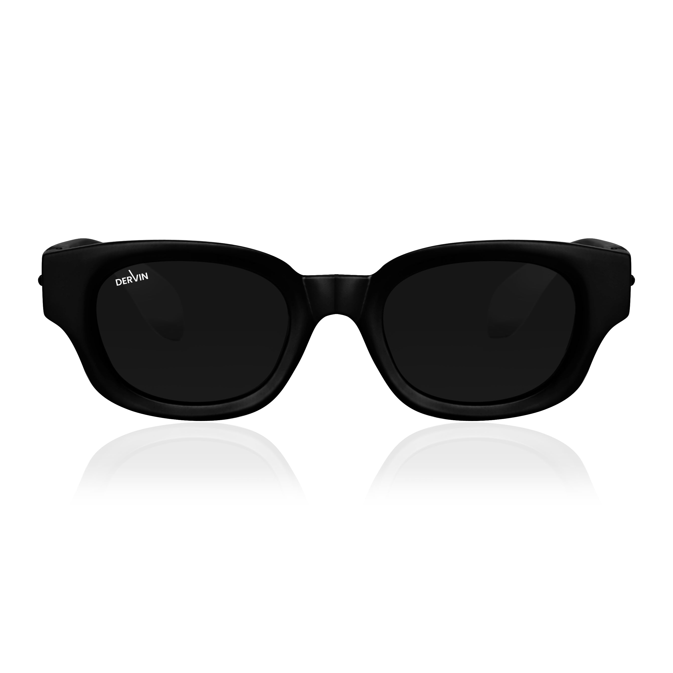 Dervin UV Protection Polarized Rounded Rectangle Sunglasses for Men and Women (Black-Black)