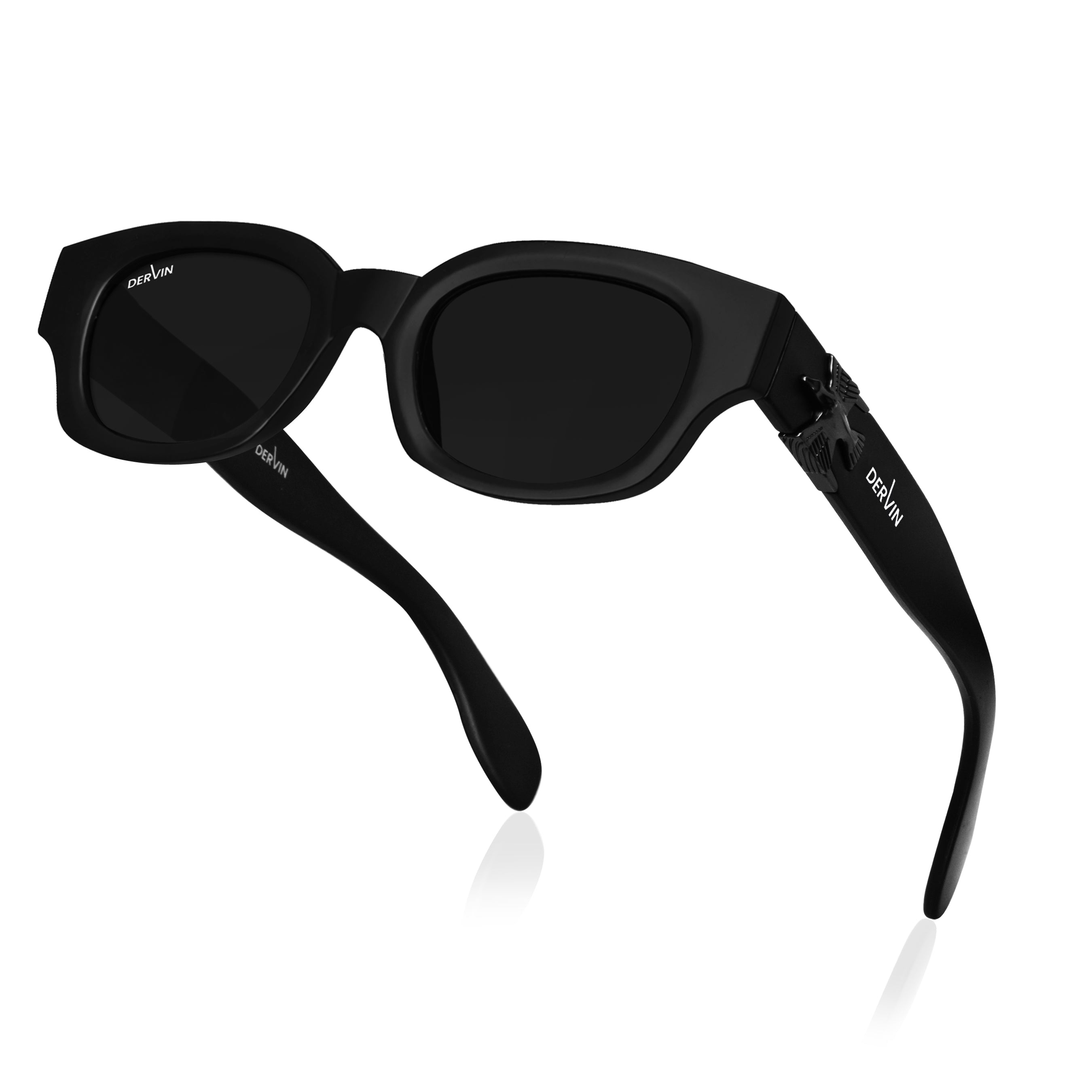 Dervin UV Protection Polarized Rounded Rectangle Sunglasses for Men and Women (Black-Black)