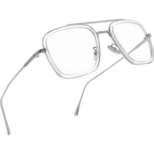 Dervin Blue Light Blocking Blue Cut Zero Power anti-glare Retro Square Eyeglasses, Tony Stark Frame for Eye Protection from UV by Mobile/Computer/Tablet/Laptop - Dervin