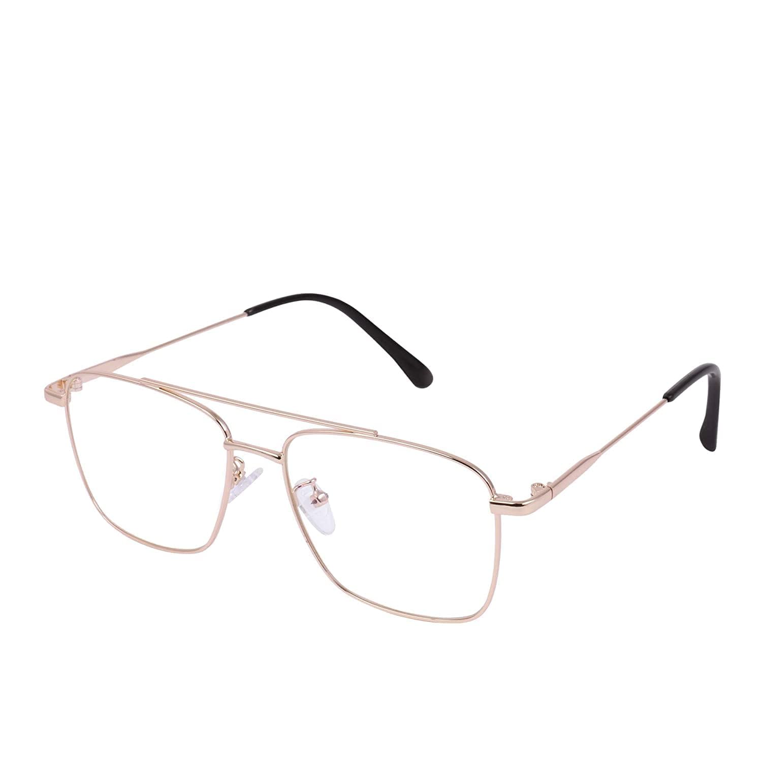 Dervin Blue Light Blocking Blue Cut Zero Power anti-glare Retro Square Eyeglasses, Frame for Eye Protection from UV by Computer/Tablet/Laptop/Mobile (Golden) - Dervin