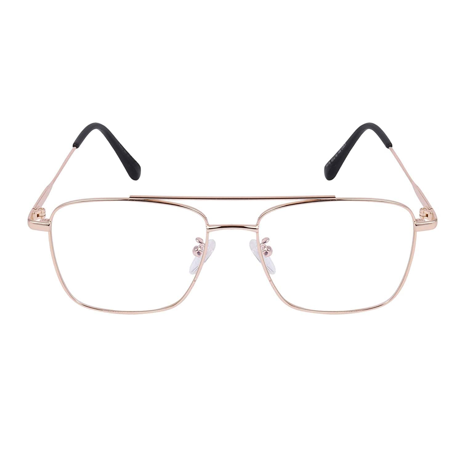 Dervin Blue Light Blocking Blue Cut Zero Power anti-glare Retro Square Eyeglasses, Frame for Eye Protection from UV by Computer/Tablet/Laptop/Mobile (Golden) - Dervin