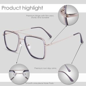 Dervin Blue Light Blocking Blue Cut Zero Power anti-glare Retro Square Eyeglasses, Frame for Eye Protection from UV by Computer/Tablet/Mobile/Laptop - Dervin