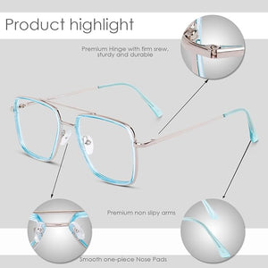 Dervin Blue Light Blocking Blue Cut Zero Power anti-glare Retro Square Eyeglasses, Frame for Eye Protection from UV by Computer/Tablet/Mobile/Laptop - Dervin