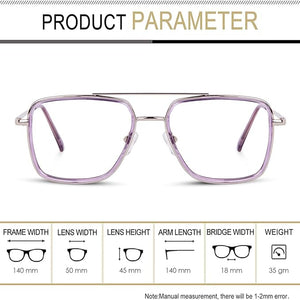 Dervin Blue Light Blocking Blue Cut Zero Power anti-glare Retro Square Eyeglasses, Frame for Eye Protection from UV by Computer/Tablet/Mobile/Laptop - Dervin