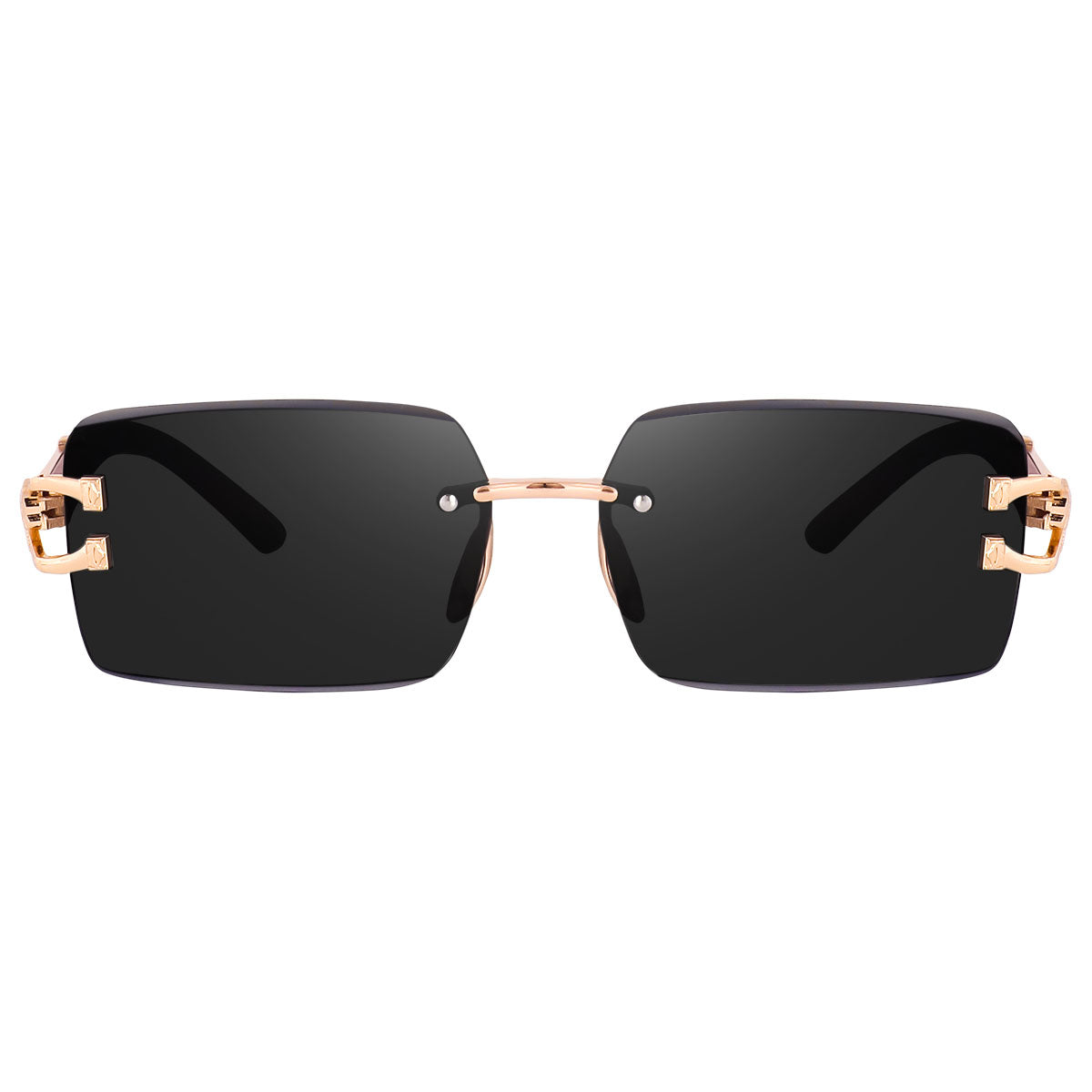 Dervin Rectangular Rimless Sunglasses for Men and Women with Decorated Arms (Black)