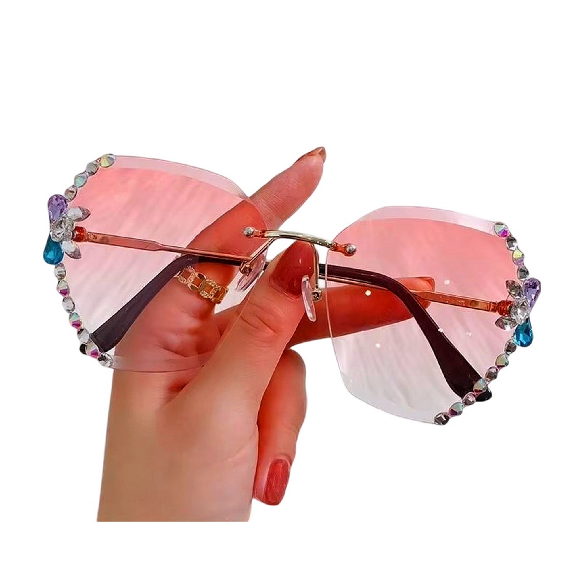 Dervin Sunglasses for Women β UV400 Protection, Rimless Flower Diamond-Cut Lens, Trendy Driving Shades for Women (Oversized)