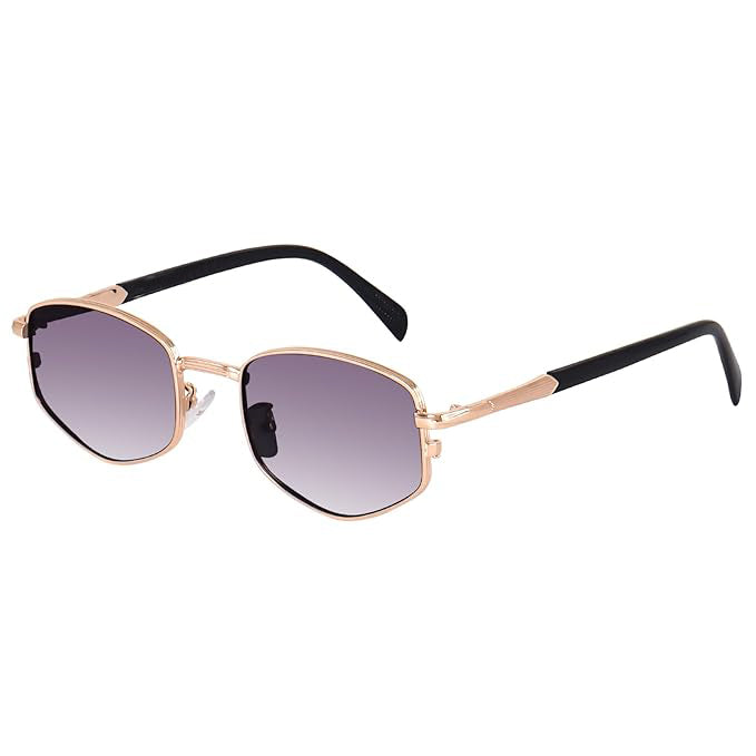 Dervin UV Protected Casual Fashionable Polygon Diamond Shaped Metal Frame Punk Sunglasses Shades for Men and Women