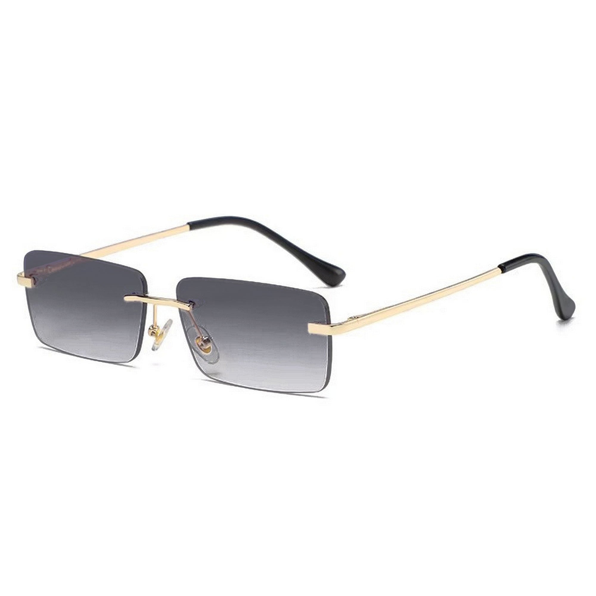 Dervin UV Protected Retro Rectangular Rimless Sunglasses with Spring Hinges for Men and Women
