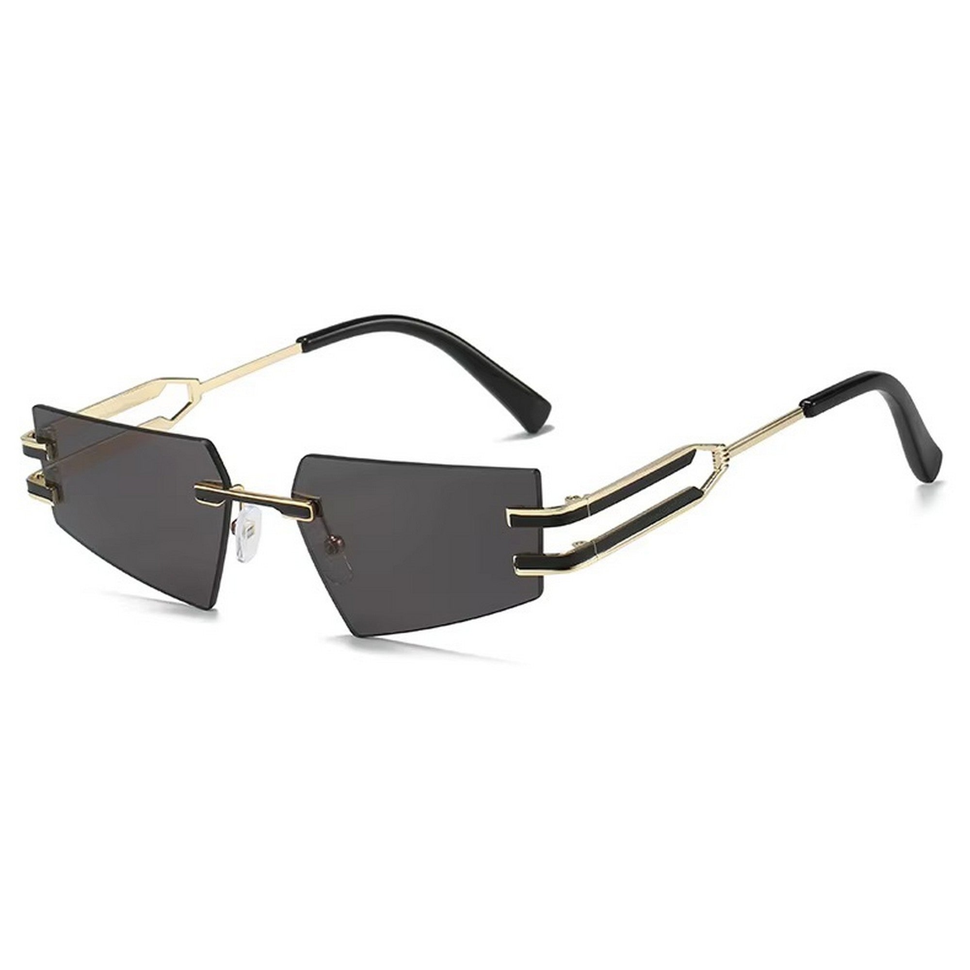 Dervin UV Protected Black Rimless Rectangular Sunglasses for Men & Women (Black)