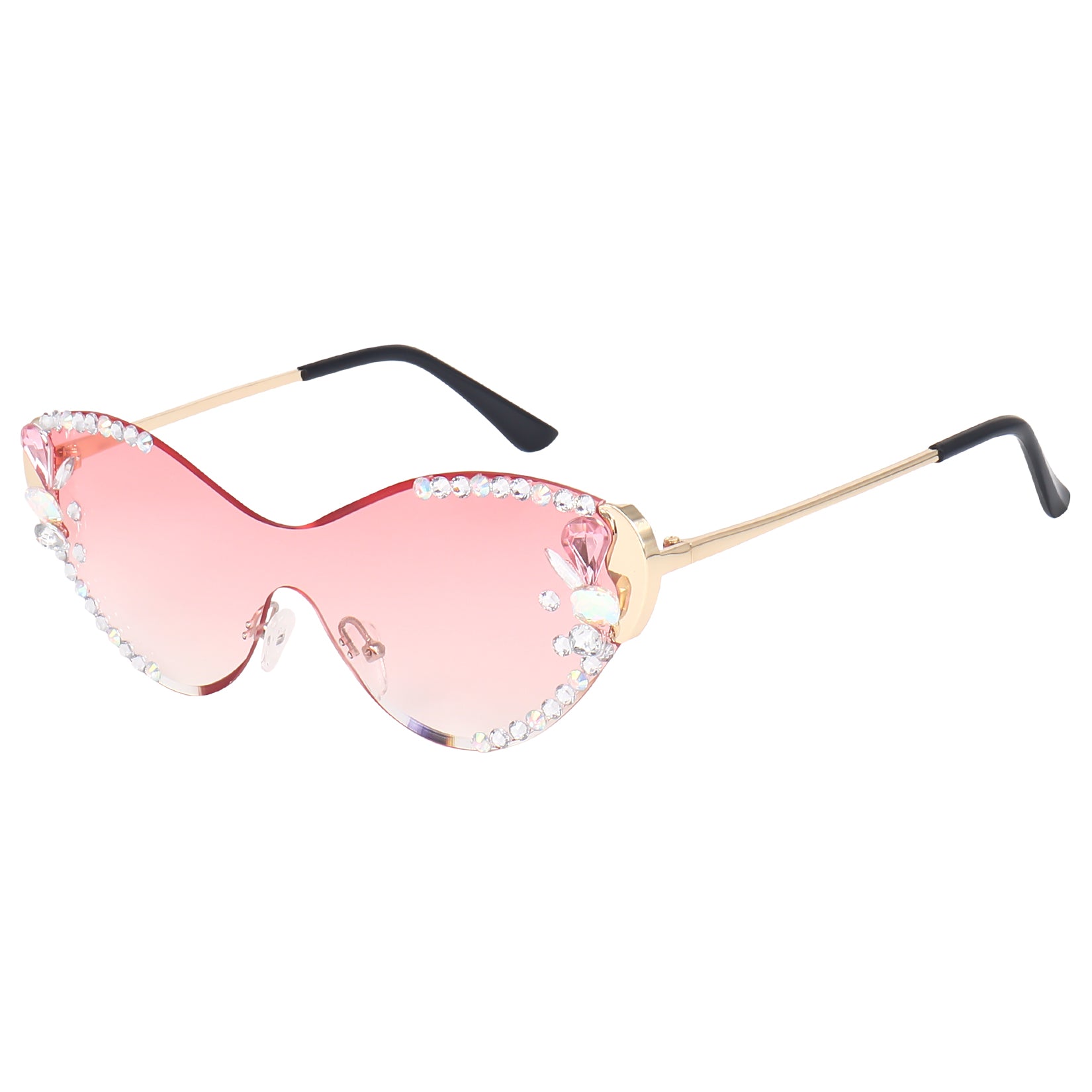 Dervin Cat Eye Sunglasses for Women – UV400 Protection, Rimless Flower Diamond-Cut Lens, Trendy Driving Shades for Women