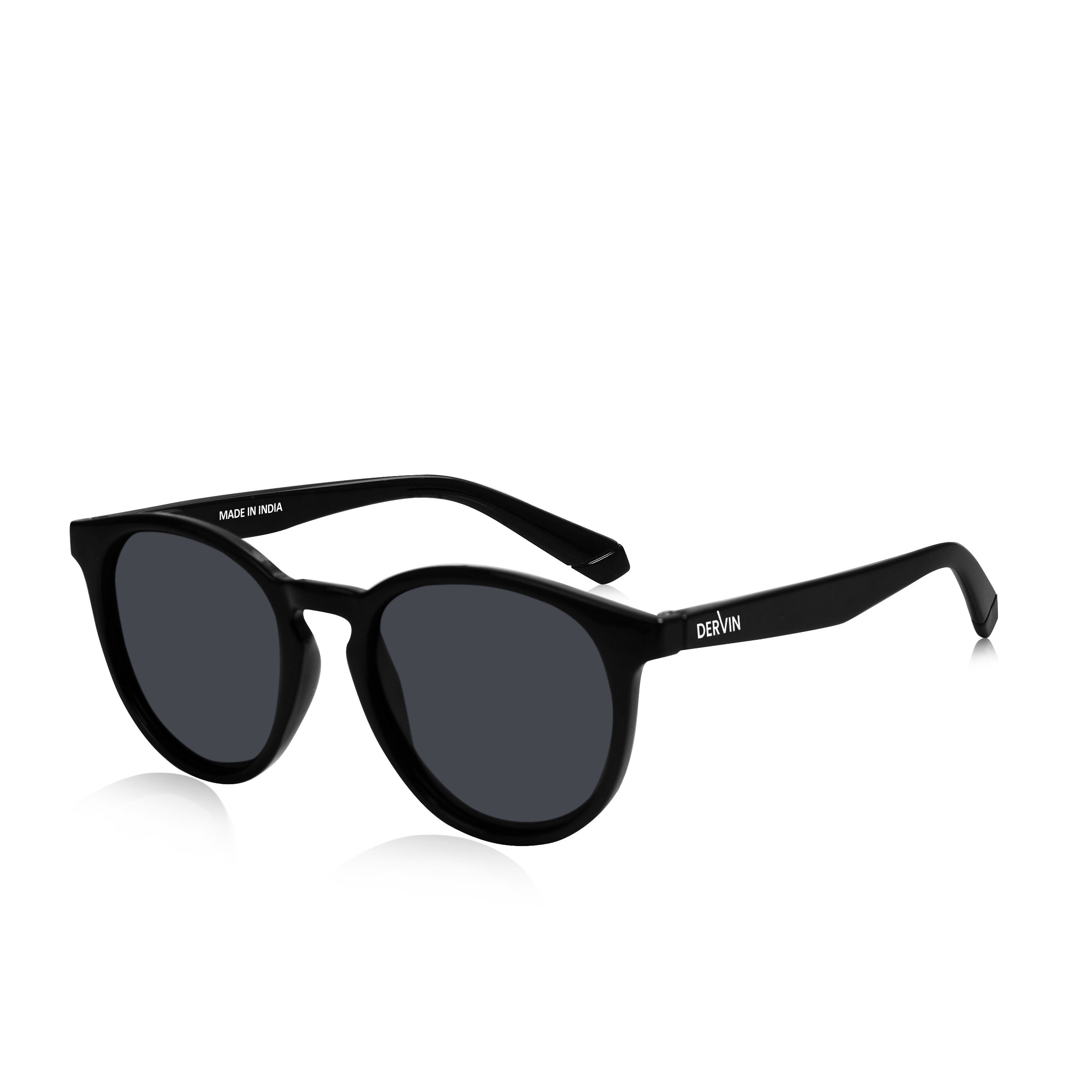 Dervin UV Protected Full Rim Round Polarized Sunglasses for Men & Women (Black-Black)