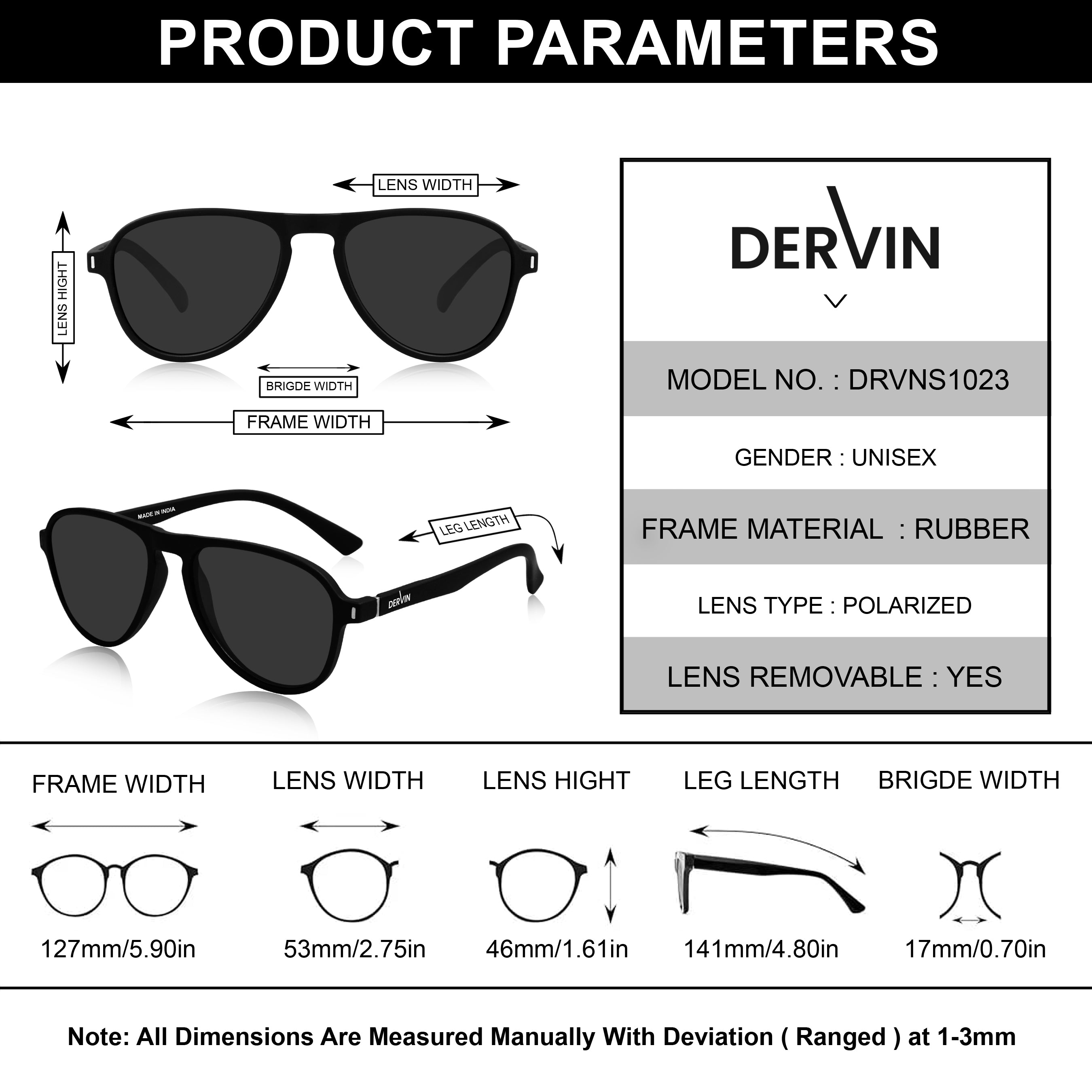 Dervin UV Protected Polarized Aviator Pilot Sunglasses for Men & Women