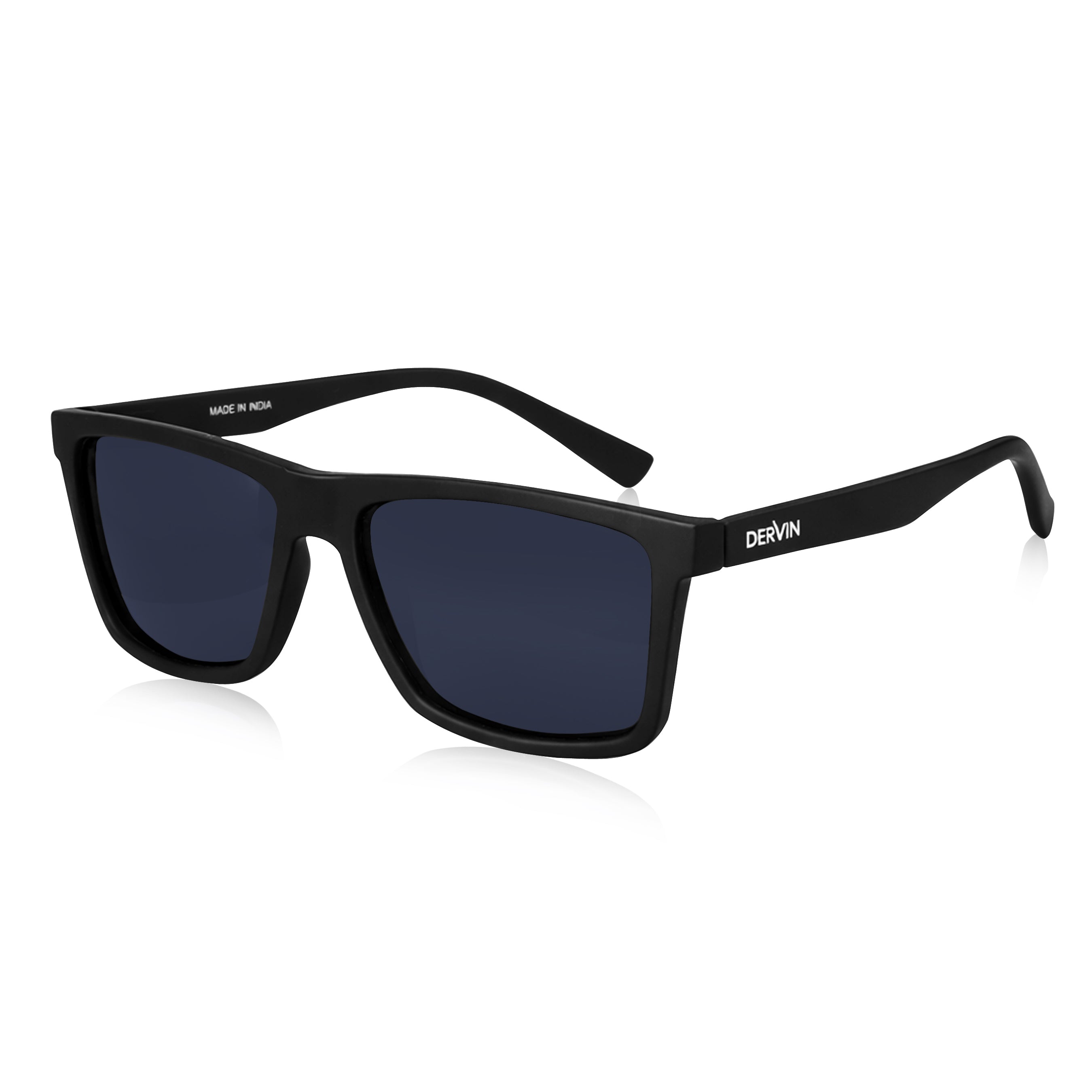 Dervin Full Rim Rectangular Polarized Sunglasses, 100% UV Protected, Stylish, for Men & Women (Black)