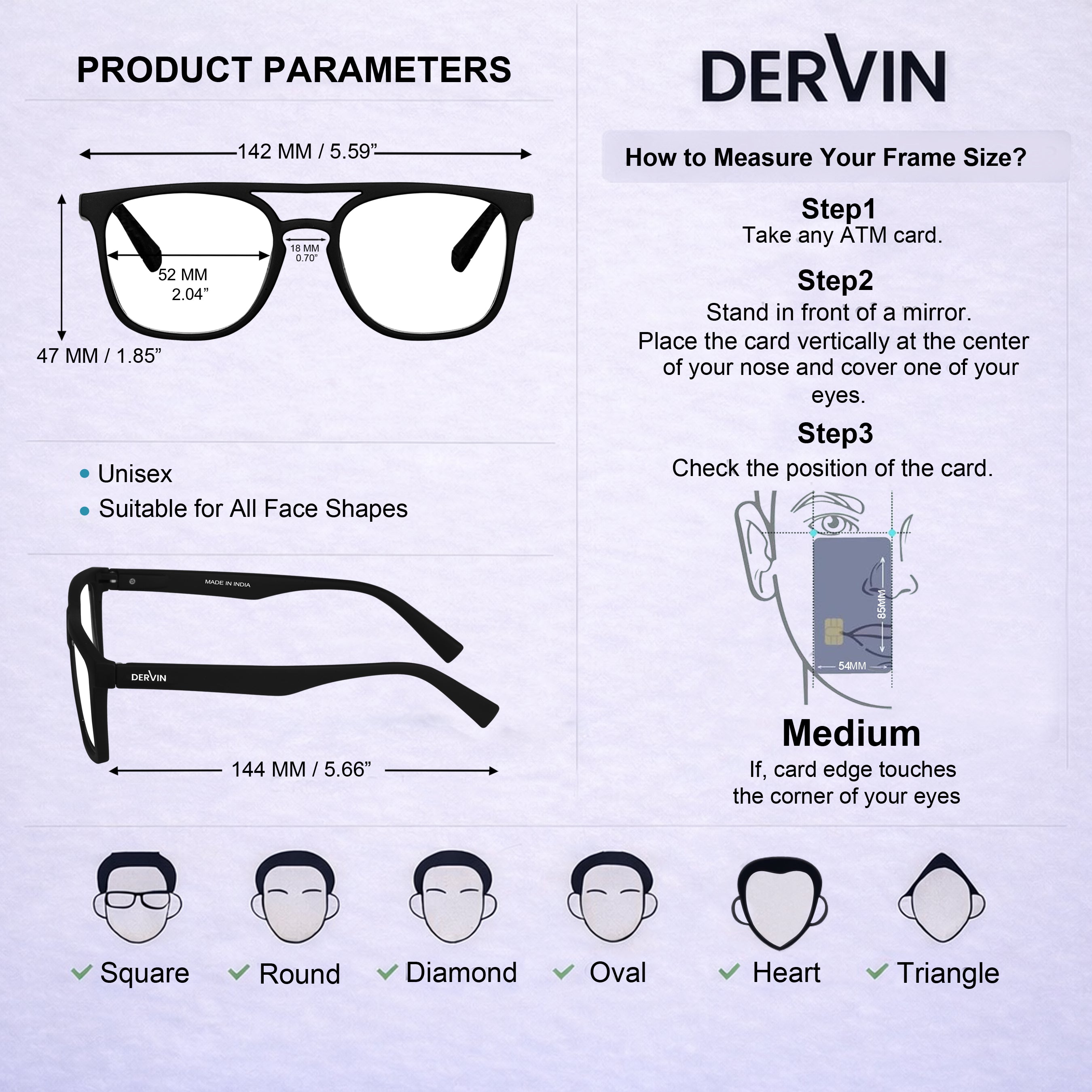 Dervin Blue Light Blocking Square Eyeglasses for Men & Women | Zero Power, Anti-Glare, Retro Square Frame, UV Protection | Blue Cut Glasses for Computer/Tablet/Laptop/Mobile