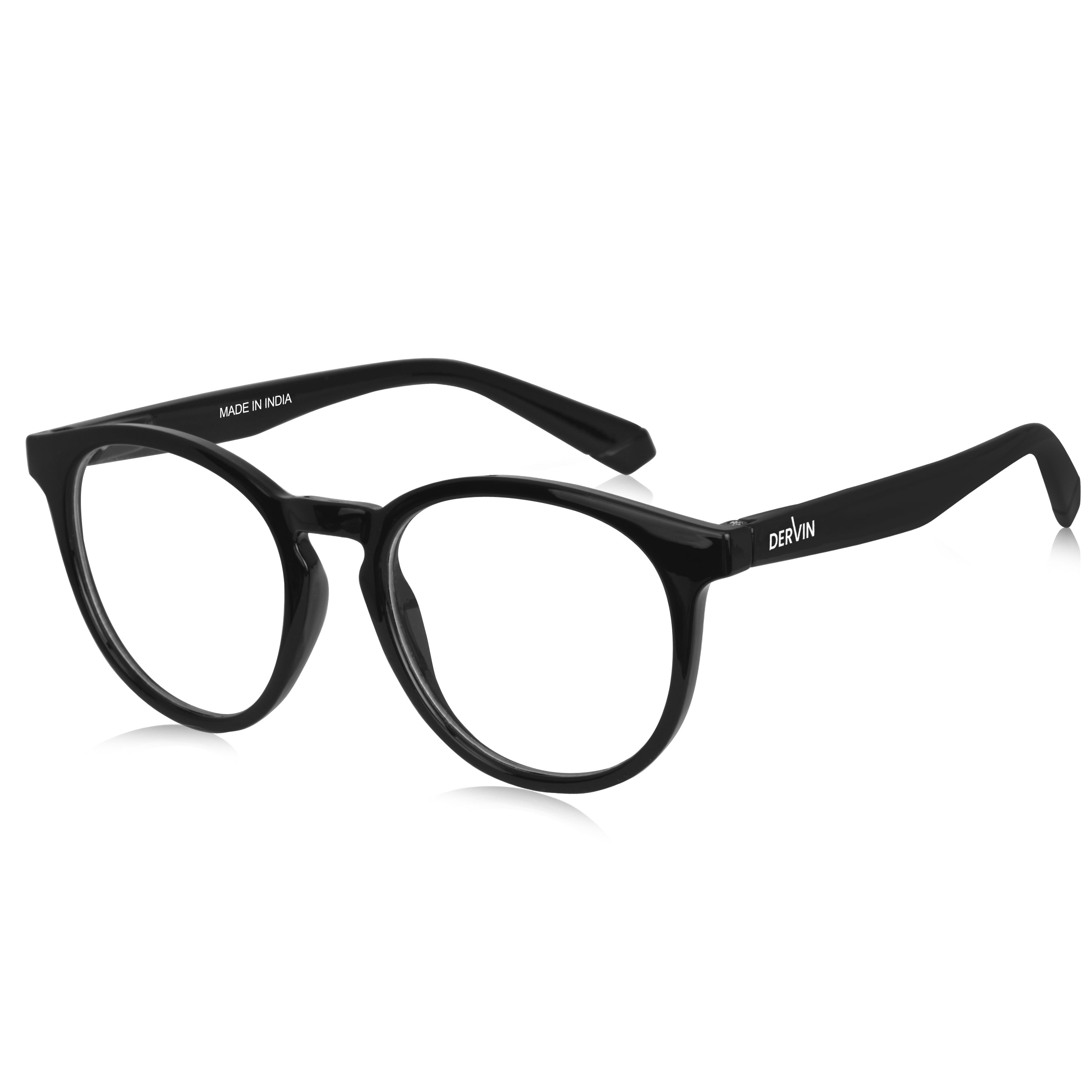 Dervin Blue Light Blocking Eyeglasses for Men & Women | Zero Power, Anti-Glare, Retro Round Frame, UV Protection | Blue Cut Glasses for Computer/Tablet/Laptop/Mobile (Black-Clear)