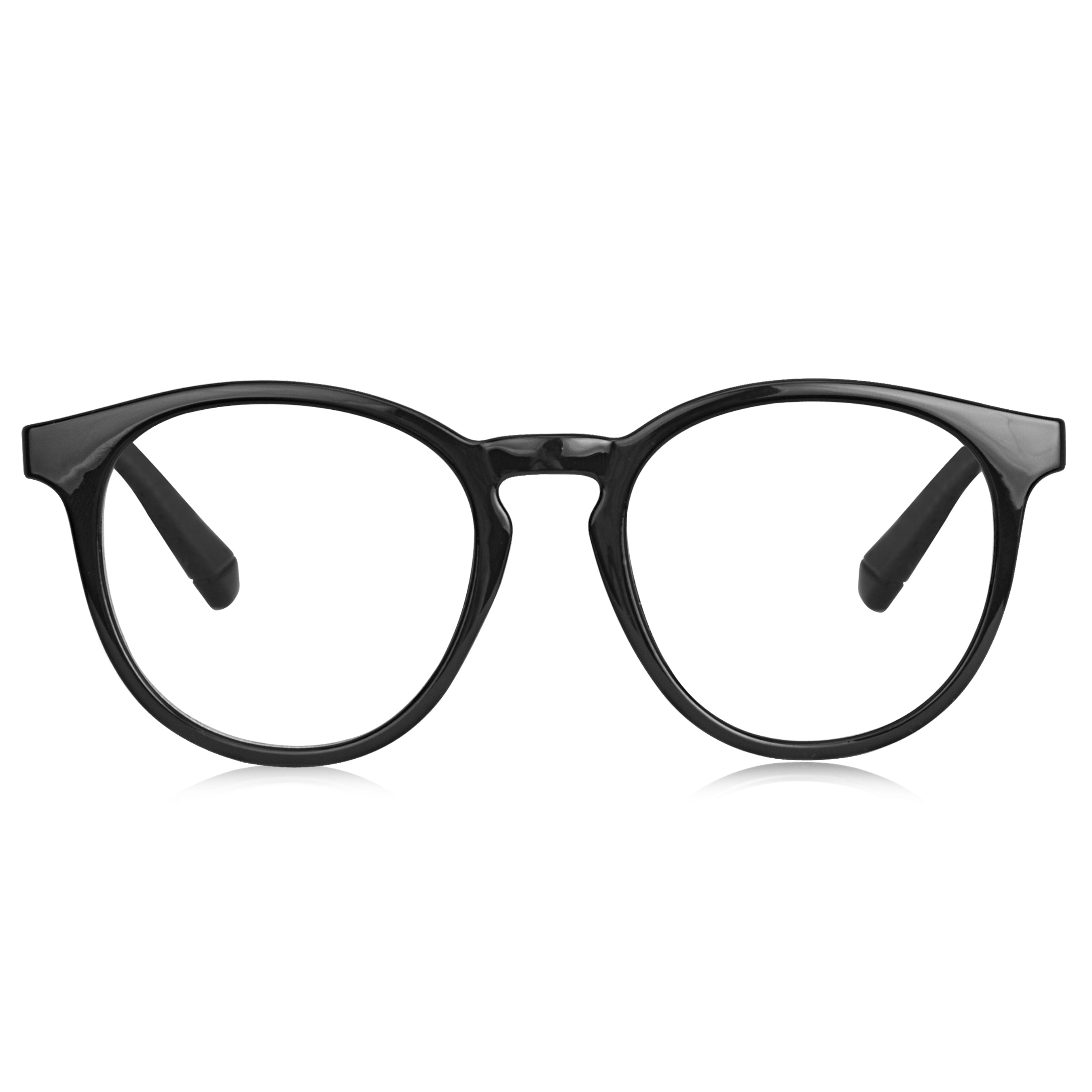 Dervin Blue Light Blocking Eyeglasses for Men & Women | Zero Power, Anti-Glare, Retro Round Frame, UV Protection | Blue Cut Glasses for Computer/Tablet/Laptop/Mobile (Black-Clear)