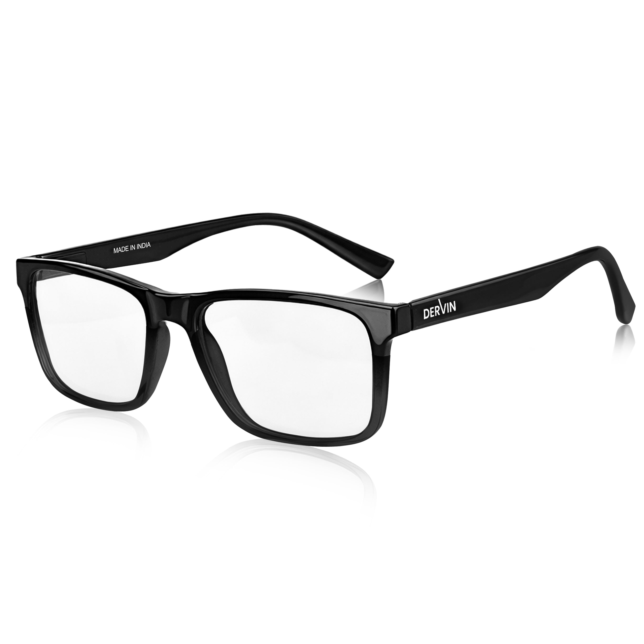 Dervin Blue Light Blocking Eyeglasses for Men & Women | Zero Power, Anti-Glare, Rectangular Frame, UV Protection | Blue Cut Glasses for Computer/Tablet/Laptop/Mobile (Black-Clear)
