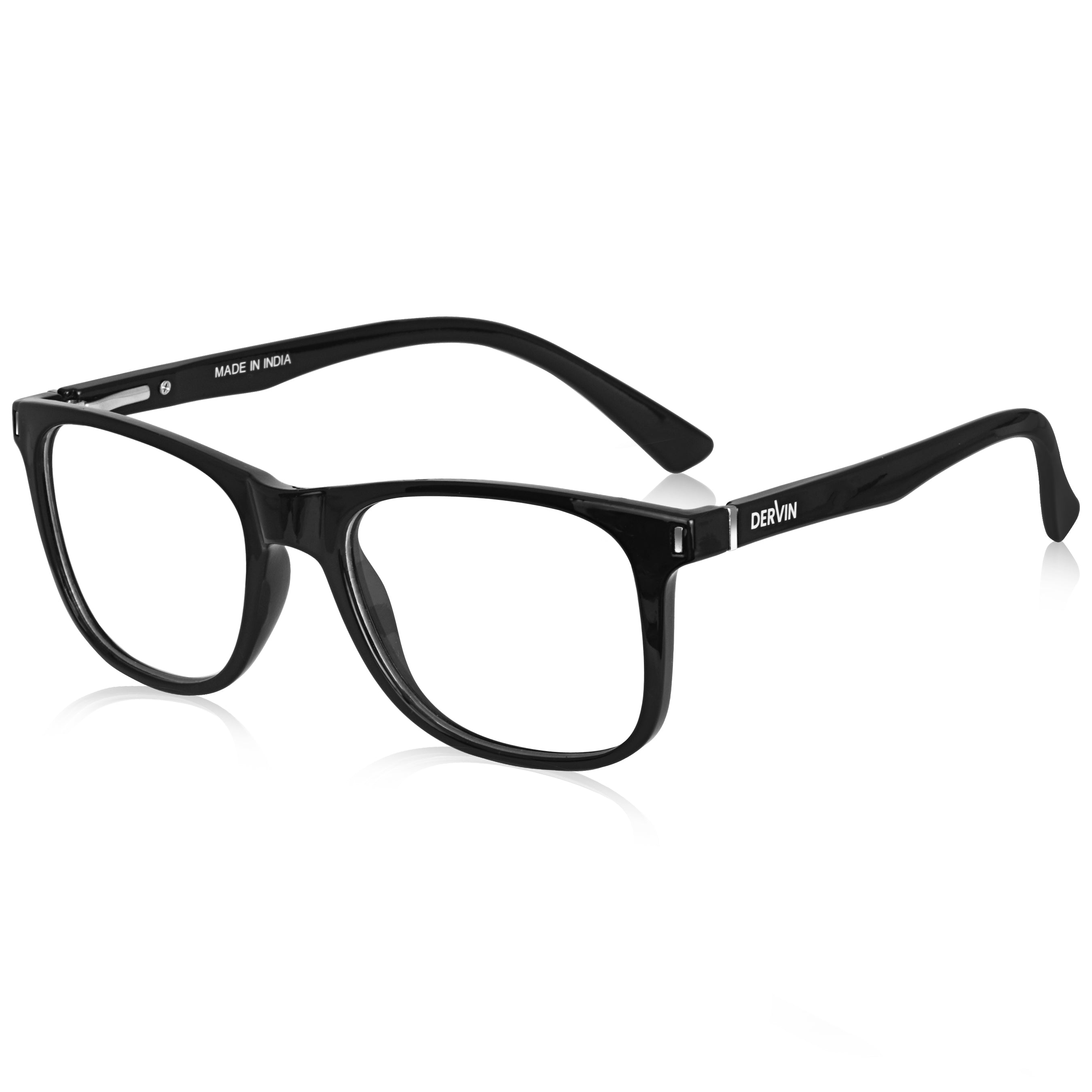 Dervin Blue Light Blocking Eyeglasses for Men & Women | Zero Power, Anti-Glare, Retro Square Frame, UV Protection | Blue Cut Glasses for Computer/Tablet/Laptop/Mobile (Black-Clear)