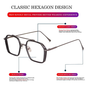 Dervin Blue Light Blocking Glasses Gaming Filter Transparent Hexagon Eyeglasses for Eye Protection Men Women, Computer/Tablet/Laptop/Mobile/TV, Anti-blue & Anti eyestrain - Dervin