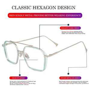 Dervin Blue Light Blocking Glasses Gaming Filter Transparent Hexagon Eyeglasses for Eye Protection Men Women, Computer/Tablet/Laptop/Mobile/TV, Anti-blue & Anti eyestrain - Dervin