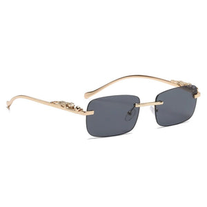 Dervin Leopard Decorated Arms Rimless Rectangle Sunglasses for Men and Women - Dervin