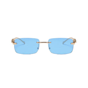 Dervin Leopard Decorated Arms Rimless Rectangle Sunglasses for Men and Women - Dervin