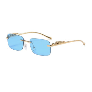 Dervin Leopard Decorated Arms Rimless Rectangle Sunglasses for Men and Women - Dervin