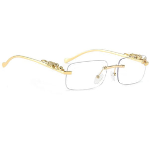 Dervin Leopard Decorated Arms Rimless Rectangle Sunglasses for Men and Women - Dervin