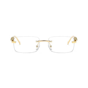 Dervin Leopard Decorated Arms Rimless Rectangle Sunglasses for Men and Women - Dervin