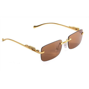 Dervin Leopard Decorated Arms Rimless Rectangle Sunglasses for Men and Women - Dervin