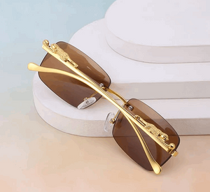 Dervin Leopard Decorated Arms Rimless Rectangle Sunglasses for Men and Women - Dervin