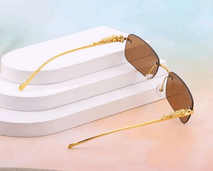 Dervin Leopard Decorated Arms Rimless Rectangle Sunglasses for Men and Women - Dervin