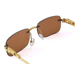 Dervin Leopard Decorated Arms Rimless Rectangle Sunglasses for Men and Women - Dervin