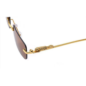 Dervin Leopard Decorated Arms Rimless Rectangle Sunglasses for Men and Women - Dervin