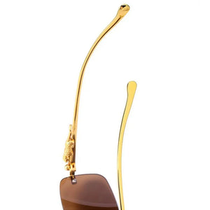 Dervin Leopard Decorated Arms Rimless Rectangle Sunglasses for Men and Women - Dervin