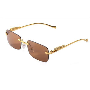 Dervin Leopard Decorated Arms Rimless Rectangle Sunglasses for Men and Women - Dervin