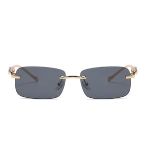 Dervin Leopard Decorated Arms Rimless Rectangle Sunglasses for Men and Women - Dervin