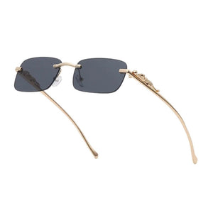 Dervin Leopard Decorated Arms Rimless Rectangle Sunglasses for Men and Women - Dervin