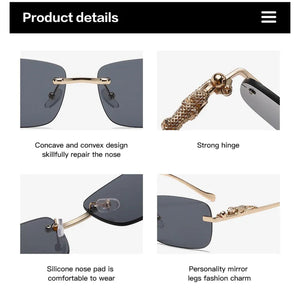 Dervin Leopard Decorated Arms Rimless Rectangle Sunglasses for Men and Women - Dervin