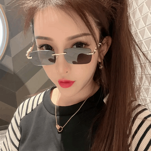 Dervin Leopard Decorated Arms Rimless Rectangle Sunglasses for Men and Women - Dervin